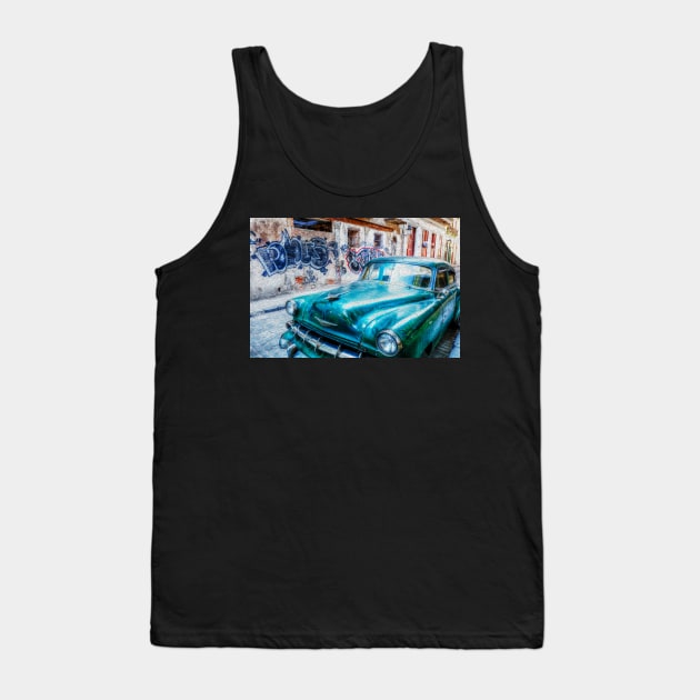 Classic Green Car In Old Havana Cuba, Oil Painting Tank Top by tommysphotos